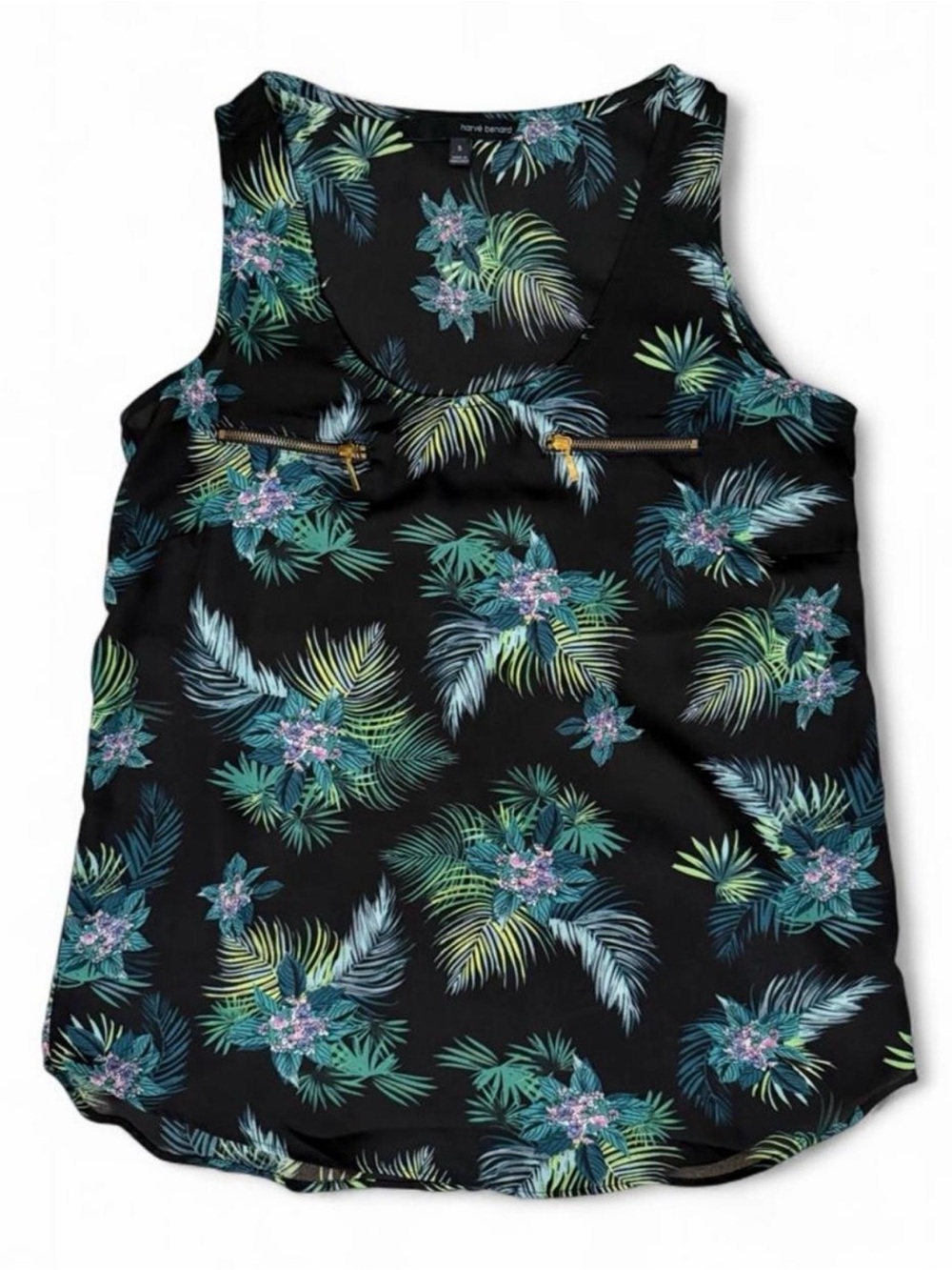 Floral Tropical Print Zip Pocket Tank - Size: Small